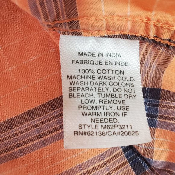 Guess Shirt Mens Medium Light Salmon Plaid Unique Wood Snap Rodeo Cowboy Western - Picture 15 of 15